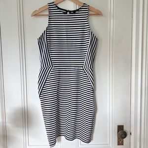 MONTEAU Striped Bodycon Dress, Navy White Stripe, Size M